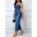 New Winter and Fall Loose Sleeveless Jumpsuit for Women Sexy Women Wear with Belt Denim Jumpsuit Women